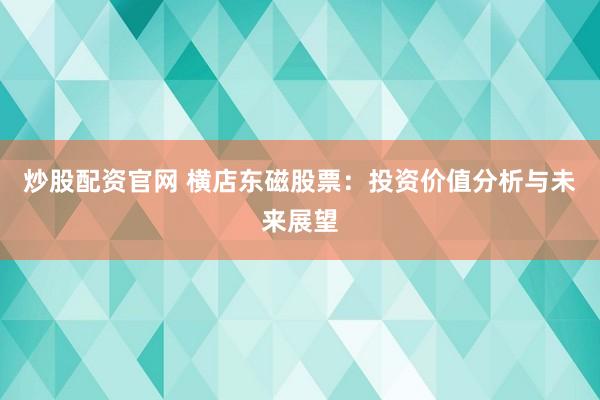 炒股配资官网 横店东磁股票：投资价值分析与未来展望
