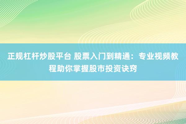 正规杠杆炒股平台 股票入门到精通：专业视频教程助你掌握股市投资诀窍