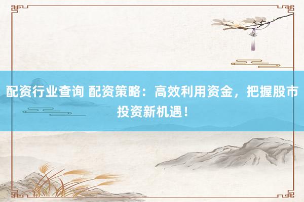 配资行业查询 配资策略：高效利用资金，把握股市投资新机遇！