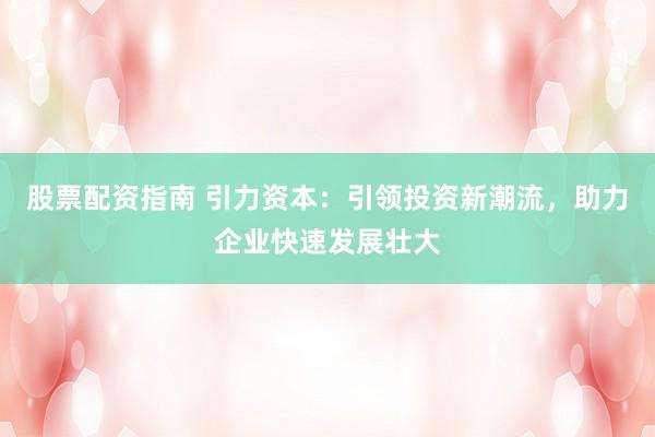 股票配资指南 引力资本：引领投资新潮流，助力企业快速发展壮大