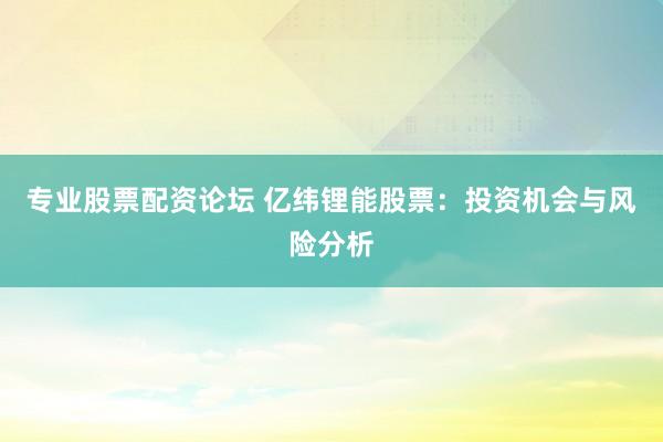 专业股票配资论坛 亿纬锂能股票：投资机会与风险分析