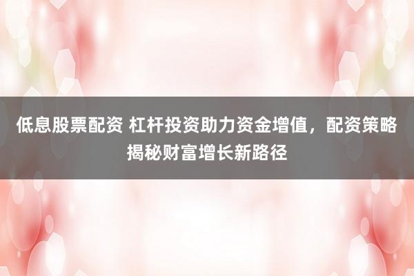 低息股票配资 杠杆投资助力资金增值,配资策略揭秘财富增长新路径