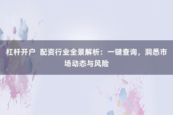 杠杆开户  配资行业全景解析：一键查询，洞悉市场动态与风险