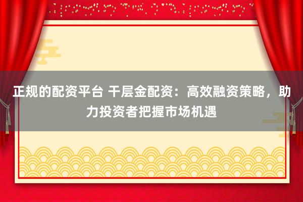 正规的配资平台 干层金配资:高效融资策略,助力投资者把握市场机遇